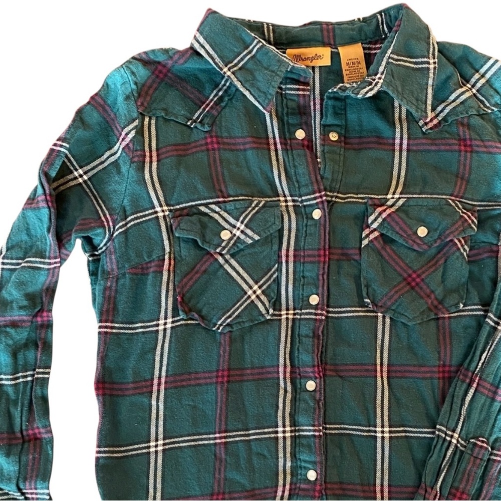 Wrangler Vintage Forest Green Plaid Button Down Shirt - Picture 7 of 14